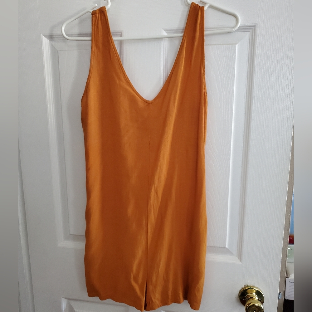 Orange Sleeveless V-Neck Romper